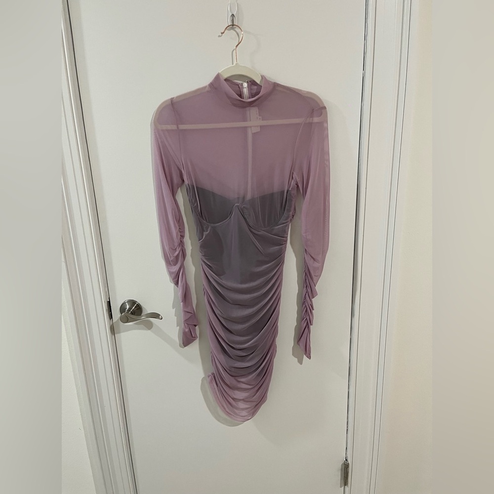 Fleur du Mal Mesh Long Sleeve Midi Dress